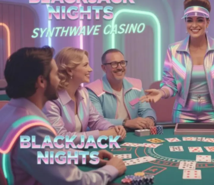 Prowadząca w stylu retro-futurystycznym przy stole Blackjack na prywatnym evencie
