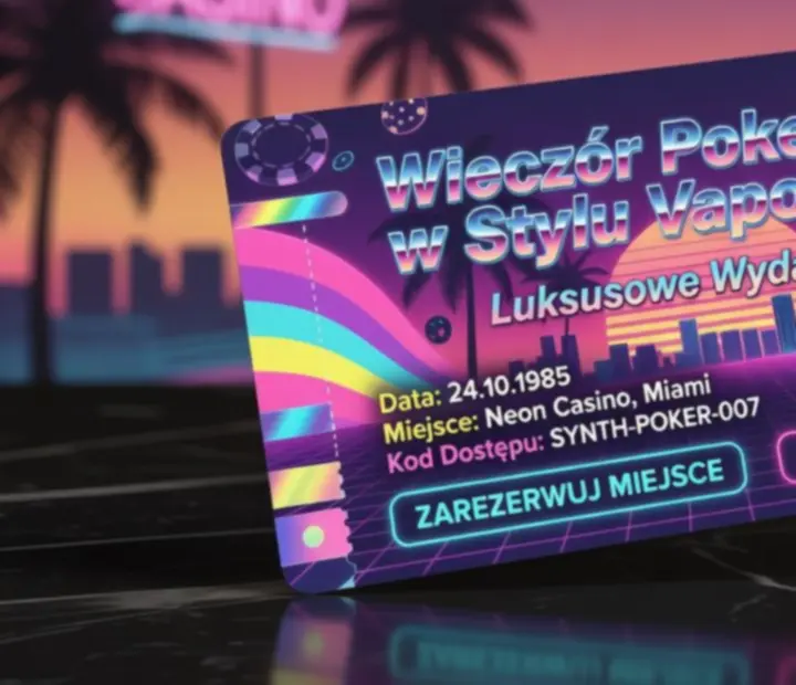 Zaproszenie w stylu retrofuturystycznym na pokerowy wieczór eventowy Velastranova
