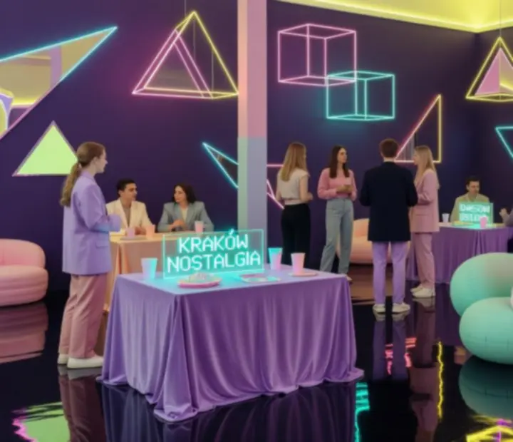 Retro-futurystyczna scenografia eventowa w neonowych barwach