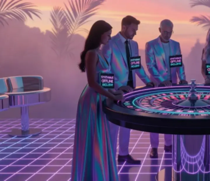 Neonowa ruletkowa atrakcja w stylu retro-futurystycznym