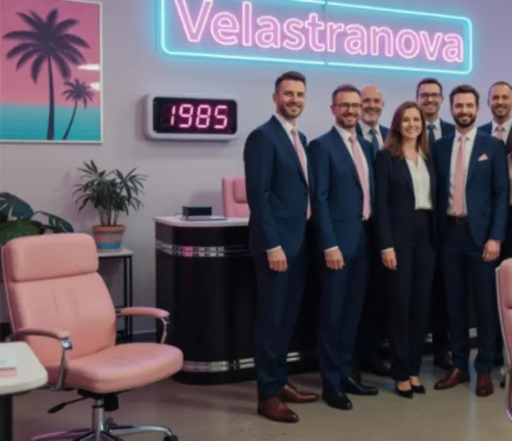 Zespół Velastranova podczas prowadzenia wieczornego wydarzenia w neonowej scenografii