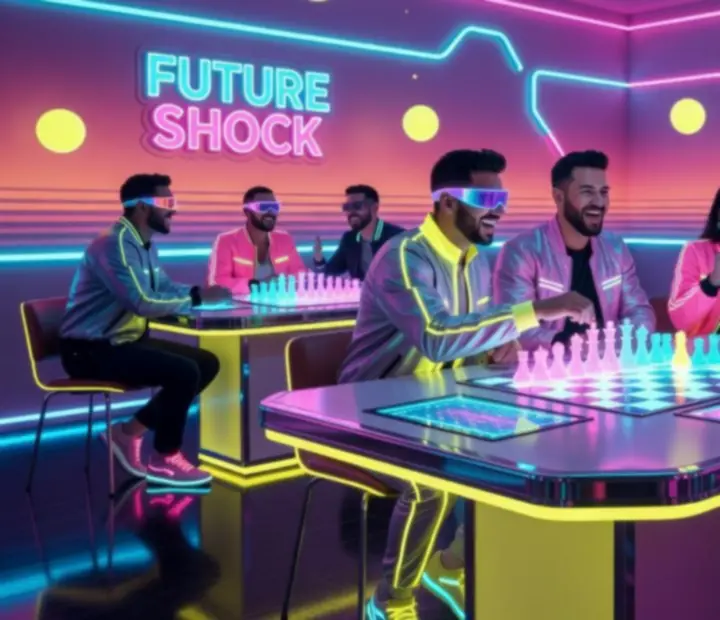 Wieczór tematyczny w stylu retro-futurystycznym z neonowymi dekoracjami