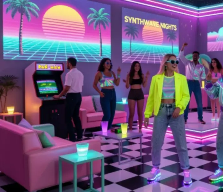 Wieczór tematyczny w klimacie retro z neonowym oświetleniem